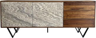 Sideboard Sheesham Massivholz 175x71x40cm Steinoptik Weiß 2 Türen 3 Schubladen Modern