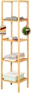 Floordirekt Bambus Regal, schmales Standregal für Badezimmer, Schlafzimmer, Wohnzimmer, Holzregal mit 3/5 Etagen, Regal Größe 34 x 33 x 146 cm (Lowa) (5 Etagen)