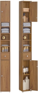 SoBuy BZR34-PF Badezimmer Hochschrank mit 5 Fächern Badschrank Badregal mit 1 Schublade und Türen Badmöbel Vintage BHT ca. 20 x 180 x 20 cm