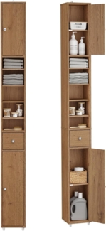 SoBuy BZR34-PF Badezimmer Hochschrank mit 5 Fächern Badschrank Badregal mit 1 Schublade und Türen Badmöbel Vintage BHT ca. 20 x 180 x 20 cm