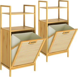 Casaria Wäschekorb (2 St), 2x Badregal mit Wäschekorb 70l Bambusregal Badezimmerregal natur 2