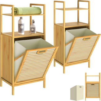 CASARIA® Wäschekorb, 2 Stück, Bambus natur, 30 x 40 x 95 cm