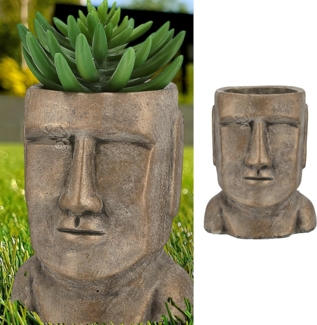 CEPEWA Blumentopf Pflanztopf Moai Kopf gold H21cm Terracotta Büste S