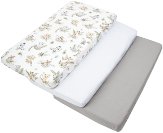 Medi Partners Spannbettlaken 60x120 3-Pack Baby Bettlaken Kinderbett Spannbetttuch 100% Baumwolle - Fitted Kinder Sheet Bettwäsche Babymatratze Schlafsack Babybett (Safari-Weiß-Graue)