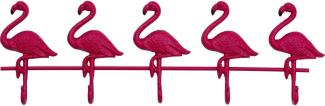 Kare Design Wandgarderobe Flamingo Road, Pink, Garderobenleiste mit 5 Haken, Flamingo Motiv, Stahl, 22 x 68 x 5 cm (H/B/T)