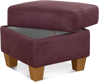 Cavadore Hocker Ammerland / Stauraumhocker mit Holzfüßen, als Fußhocker oder Beistellhocker / 58 x 48 x 58 / Wildlederoptik, Rot