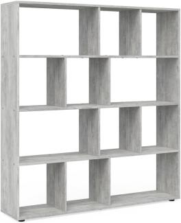 Vicco Raumteiler Pilar 12 Fächer - Raumtrenner Bücherregal Standregal 131,6 x 143 x 29 cm (BxHxT), Spanplatte Aktenregal (Beton)