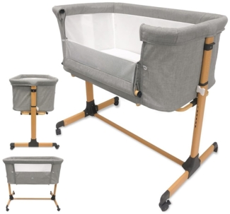 Interbaby Beistellbett STUCK TO ME · grau· Set aus Aluminium, Wickel- und Tragetasche - 6 verstellbare Höhen - unabhängige Räder mit Bremsen