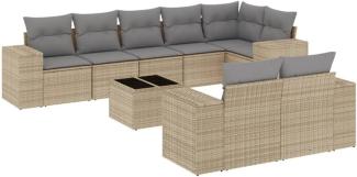 vidaXL 9-tlg. Garten-Sofagarnitur mit Kissen Beige Poly Rattan 3255166