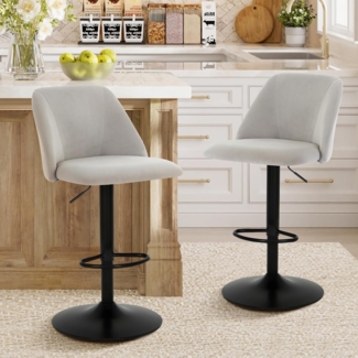 COLAMY 360° Drehbarer Höhenverstellbarer Barhocker 2er Set, Moderne Kücheninsel Barstühle mit Rückenlehne, Stoff Barstühle mit Fußstütze – Geeignet für Küche, Bar, Esszimmer, Büro, Grau