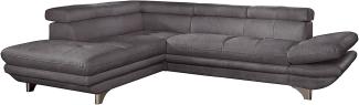 Mivano Ecksofa Enterprise / Trendige Eckcouch in L-Form mit Bettfunktion / Kopfstützen und Armteil verstellbar / 273 x 75 x 238 / Mikrofaser: dunkelgrau