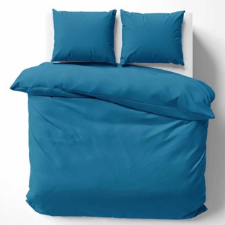 Cotton Castle Bettwäsche Bettgarnitur Bettbezug 100% Baumwolle 135x200 155x220 200x200 200x220, Farbe:Blau, Größe:200x200 cm