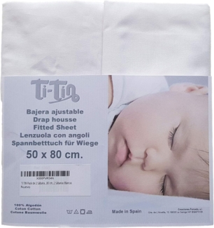 Ti Tin | 2er Packung Spannbetttücher für Kinderbett | 100% Baumwolle in weiss | Verstellbar mit Gummizug | 50x80 cm