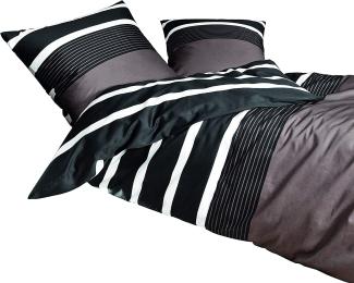 Janine Mako Satin Bettwäsche 2 teilig Bettbezug 135x200 cm Kopfkissenbezug 80x80 cm Streifen Nougat schwarz