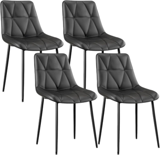 Clevich Esszimmerstühle 4er Set, Bis 200 kg, PU Polsterstuhl, Metallbeine, Stabil, Komfortabel, Einfache Montage, Küchenstühle 81 x 57 x 50CM (Schwarz, 4 Stück)