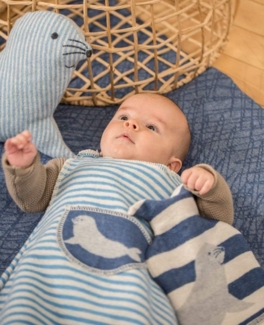 DAVID FUSSENEGGER Flanell-Schlafsack Robbe blau