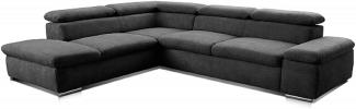 Cavadore Ecksofa Alkatraz / Großes Eck-Schlafsofa mit Ottomanen links und verstellbaren Kopfstützen/ Modernes Design / 274 x 66 x 228 cm / Schwarz