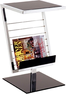 Beistelltisch mit integrierter Zeitungsablage, Chrom/Schwarz, ca. 36 x 60 x 30 cm