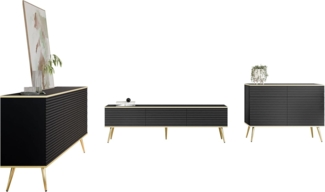Wohnzimmer-Set Orenate MDF II (Farbe: Schwarz / Schwarz + Gold)