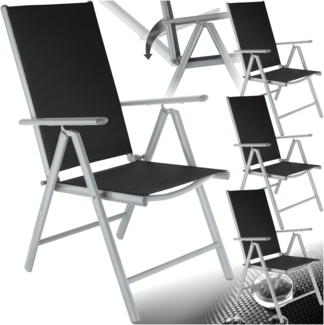 tectake® Aluminium Gartenstuhl 4er Set, Klappstuhl mit 7-Fach Verstellbarer Rückenlehne, Hochlehner mit Armlehnen, Gartenmöbel Set mit 4 Stühlen, für Garten Balkon Terrasse Camping, Silber
