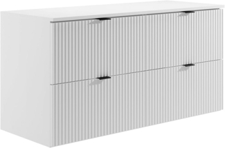 Vente-unique - Waschbeckenunterschrank hängend - Streifenoptik - Weiß matt - Mit Ablageplatte - 120 cm - ZEVINI