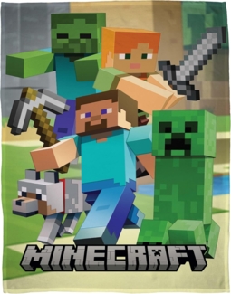 Minecraft Kuscheldecke für Jungen mit Steve und Creeper | Große Tagesdecke Grün Motiv Detail | Maße: 160x200 cm