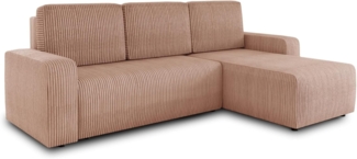 Ecksofa Roma L mit Schlaffunktion und Bettkasten - Cord Stoff - L-Form Couch, Polstersofa, Schlafsofa, Sofagarnitur - Ottomane Universal (Pink (Poso 052))