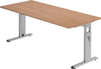 bümö® Stabiler Schreibtisch höhenverstellbar 180 x 80 cm | Bürotisch in Nussbaum | Büroschreibtisch mit Höheneinstellung | Tisch für Büro in 9 Größen & 7 Dekoren