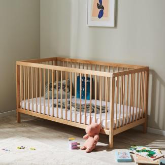 Kids Collective Babybett Kinderbett Gitterbett 70x140 höhenverstellbar & herausnehmbare Sprossen, optional mit Schublade und Matratze | Buchenholz Natur sehr stabil Made in Europe