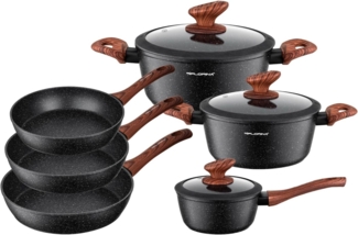 FLORINA MASTER BLACK Topf- & Pfannenset | 6-teiliges Set | Aluminium hochwertig | Glasdeckel mit Dampfauslass | Für Induktion, Gas, Elektro, Keramik | Spülmaschinengeeignet | Großes Set