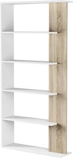 Dmora - Bücherregal Columbia, Doppelseitiges Bücherregal mit 5 Böden, Büro- oder Schlafzimmertrennregal, cm 90x25h180, Weiß und Eiche