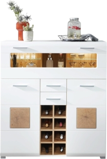 Kommode Barschrank Theke Sideboard Getränke ca. 120 x 129 x 37 cm FUN PLUS Weiß/Eiche Altholz Nb.