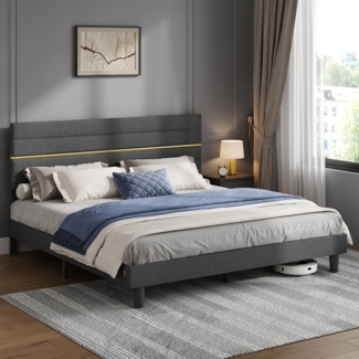 VASAGLE Doppelbettgestell, Bettgestell, passend für 180 x 200 cm Matratze, verstellbares gepolstertes Kopfteil, Bettrahmen, Metall, Massivholz