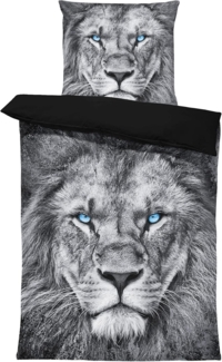 One Home Bettwäsche Fotodruck, Mikrofaser, 4 teilig, Löwe Tiere, Knitterfrei Weich für Sommer und Winter