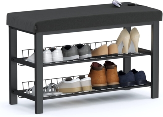 stardis stabiles Schuhregal mit Sitzbank platzsparende Schuhbank mit 2 Gitterablagen 81 x 50 x 32 cm, formschöner Schuhschrank für Flur, Wohn- und Schlafzimmer mit Schutz gegen Bodenkratzer (schwarz)