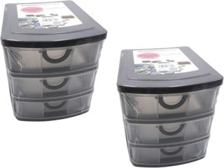 HAC24 Aufbewahrungsbox Schubladenbox Organizer Stapelbar Sortierbox Kleinteilebox (2 St), 19 x 14,5 x 16 cm, 3 Schubladen