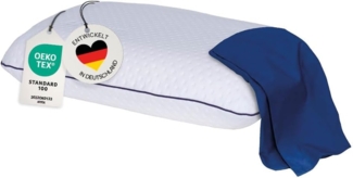 casimum Nackenstützkissen ergonomisches Reisekissen SUPER TRAVEL, Nackenkissen aus Memory Schaum, Füllung: Memory Foam (Memory Schaum), Bezug: Blau, Rückenschläfer, Seitenschläfer, stützend und bequem für unterwegs, 40x25x10cm mit blauem Bezug