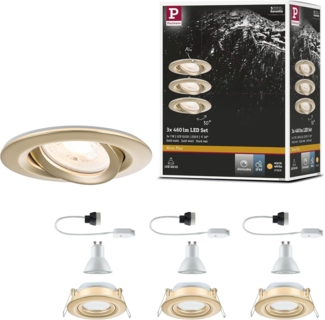 Paulmann 92408 LED Einbauleuchte Nova Plus 3er-Set schwenkbar 93mm gold IP65 dimmbar
