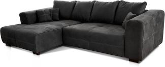 Cavadore Ecksofa Mavericco / XXL Eckcouch Inkl. Rückenkissen und Zierkissen / Longchair links / Industrial Style / 285 x 69 x 170 (BxHxT) / Mikrofaser Schwarz