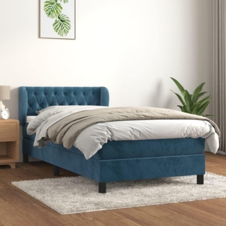 vidaXL Boxspringbett mit Matratze Dunkelblau 90x200 cm Samt 3127653