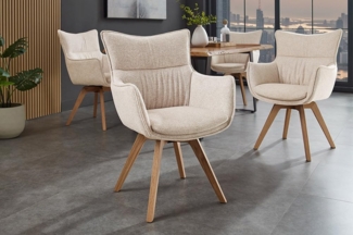 riess-ambiente Drehstuhl VOGUE beige/natur- Strukturstoff, Eichenholz, 360° drehbar, Armlehnen (Einzelartikel, 1 St), moderner Polsterstuhl - ideal für Ess-, Arbeits-, Wohnzimmer & Büro