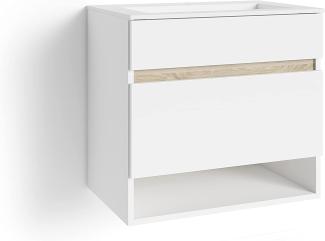 byLIVING Waschtisch Marino / Waschbecken-unterschrank hängend, in schnee-weiß matt mit Absetzung in Sonoma Eiche / mit einer Schublade und einem offenen Fach / B 60, H 56, T 40 cm