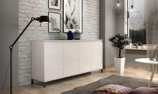 Dmora - Kommode Pretoria, Wohnzimmerbuffet, Wohnzimmer-Sideboard, Moderne Küchen-Speisekammer, Made in Italy, 184x40h90 cm, Glänzendes Weiß und Anthrazit