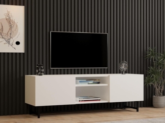 Hanah Home Scandinavian TV Stand, White, 150 cm | 100% Melamine Coated Particle Board, 18 mm Thick | Multiple Shelves & Storage, Stylish & Functional Design