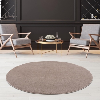 Fashion4Home Teppich Wohnzimmer – Einfarbig Teppich, Uni Teppich fürs Kinderzimmer, Schlafzimmer, Arbeitszimmer, Büro, Flur und Küche - Kurzflor Teppich Beige, Größe: 160 cm Rund