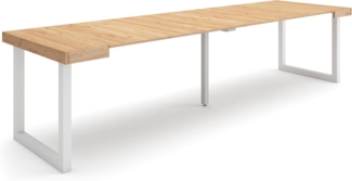 Skraut Home | Ausziehbarertisch | Multifunktionaler ausziehbarer | 300 | Für 14 Gäste | Massivholz Beine | Moderner Stil | Eiche