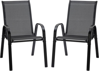 Outsunny Gartenstuhl mit Armlehne, aus Metall (Stapelstuhl, 2 St), Schwarz 70 x 54 x 90 cm