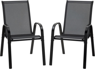 Outsunny Gartenstuhl mit Armlehne, aus Metall (Stapelstuhl, 2 St), Schwarz 70 x 54 x 90 cm