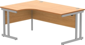 office hippo Robuster Büroschreibtisch, linker Ecktisch, stark, verlässlich, mit Kabelführung und Doppelstützen, PC-Tisch für Büro oder Zuhause, Norwegische Buchenplatte/Silberfarbenes Gestell