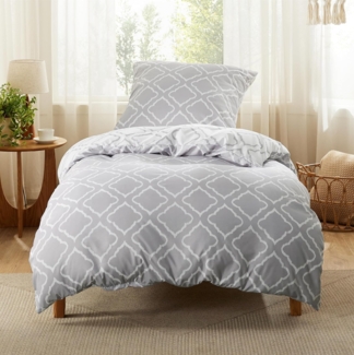 BEDSURE Bettwäsche 135x200 2teilig Bettbezug - Bettwäsche-Sets 135x200 cm mit Kissenbezug 80x80 cm, Weich Wendebettwäsche Bedding Gitter Grau Muster für Einzelbett mit Reißverschluss